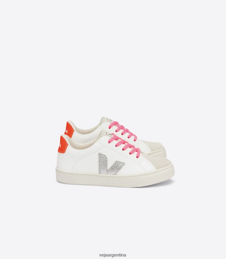 Cordones esplar piel sin cromo blanco plata naranja fluo Veja NT64JJ335 niños zapatos