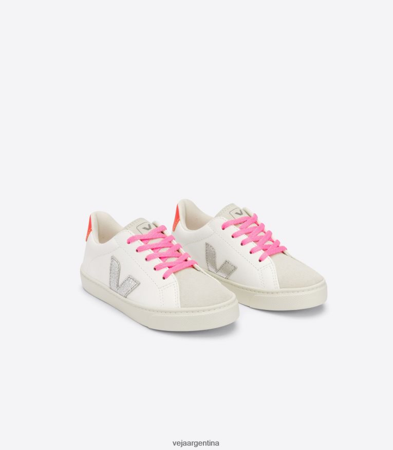 Cordones esplar piel sin cromo blanco plata naranja fluo Veja NT64JJ335 niños zapatos
